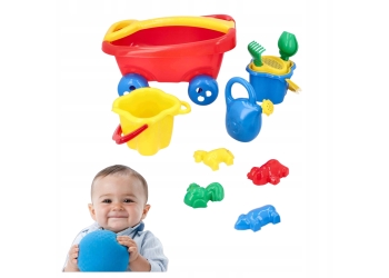 DZIECIĘCY WÓZEK z rączką do ciągnięcia z zestawem do piasku 10 elem. POLSKI