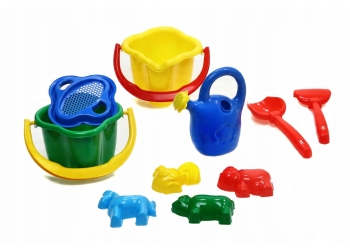 DZIECIĘCY WÓZEK z rączką do ciągnięcia z zestawem do piasku 10 elem. POLSKI