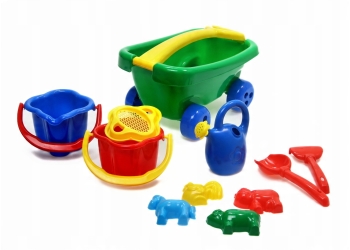 DZIECIĘCY WÓZEK z rączką do ciągnięcia z zestawem do piasku 10 elem. POLSKI