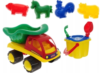 SAMOCHÓD WYWROTKA z kompletem mini do piaskownicy Koniczynka 8 el. - HEMAR