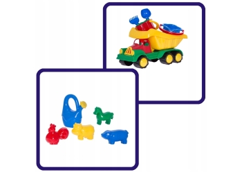Samochód duży wywrotka z kompletem mini Dwa wiaderka 10 elem dla dzieci