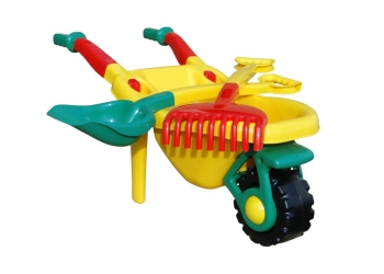 DUŻA TACZKA OGRODOWA dla dzieci do piasku Łopata Grabie, solidna, polska