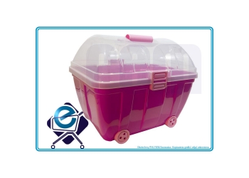 POJEMNIK KUFEREK z kółkami na zabawki RÓŻÓWY