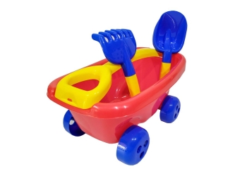 WÓZEK z RĄCZKĄ do ciągnięcia + ŁOPATKA i GRABKI