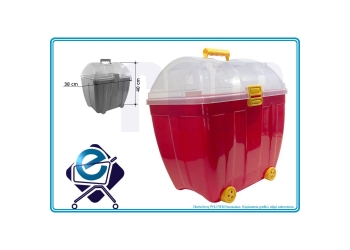 DUŻY POJEMNIK KUFEREK kółkami na zabawki CZERWONY