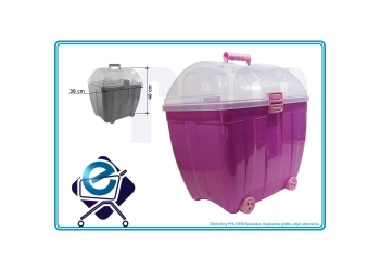 DUŻY POJEMNIK KUFEREK z kółkami na zabawki RÓŻOWY