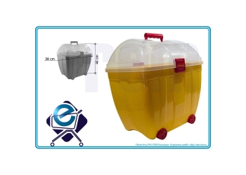 DUŻY POJEMNIK KUFEREK kółka, na zabawki ŻÓŁTY